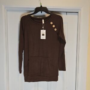 Elegant Brown Women's Sweater with Button Detail